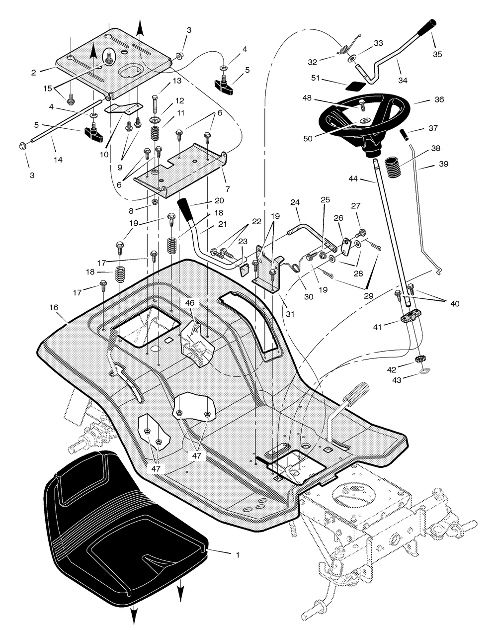 Seat Deck Diagram and Parts List for 461000X8A 2003 Briggs and Stratton Lawn Tractor